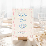 Whimsical Hand Drawn Blue & Pink Tischnummer<br><div class="desc">Dieses bezaubernde Design zeichnet sich durch handgezeichnete Elemente und einen skurrilen,  fetten Text aus.</div>