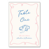 Whimsical Hand Drawn Blue & Pink Tischnummer (Vorderseite)