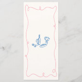 Whimsical Hand Drawn Blue & Pink Wedding Menükarte (Rückseite)