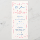 Whimsical Hand Drawn Blue & Pink Wedding Menükarte (Vorderseite)