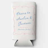 Whimsical Hand Drawn Blue & Pink Wedding Selters Dosenkühler (Vorderseite)