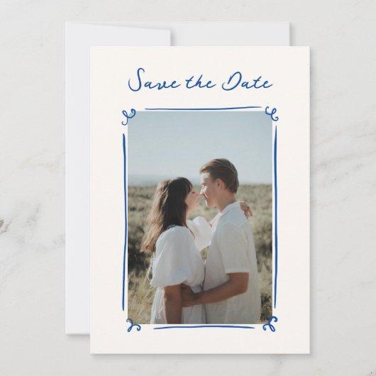 Whimsical Hand Drawn Blue Save the Date Einladung (Vorderseite)