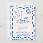 Whimsical Hand Drawn Blue Wavy Probe Dinner Einladung (Vorderseite)