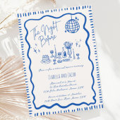 Whimsical Hand Drawn Blue Wavy Probe Dinner Einladung