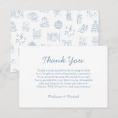Whimsical Hand Drawn Blue Wedding Dankeskarte (Vorne/Hinten)