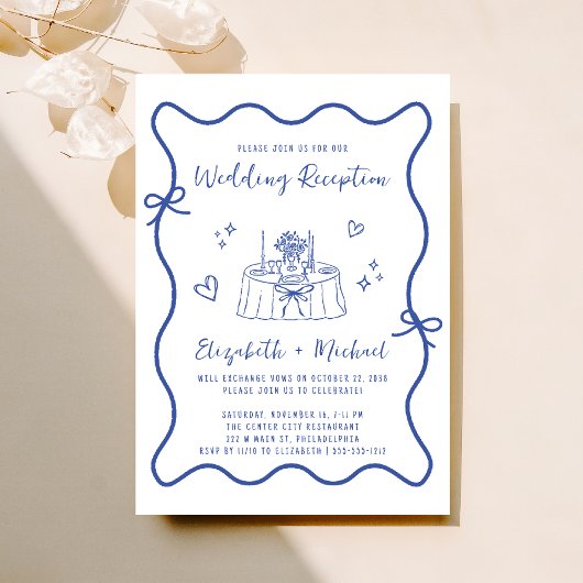 Whimsical Hand Drawn Blue Wedding Empfang Einladung