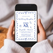 Whimsical Hand Drawn Blue Wedding Empfang Einladung