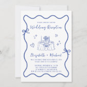 Whimsical Hand Drawn Blue Wedding Empfang Einladung (Vorderseite)