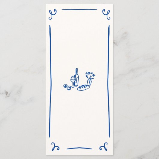 Whimsical Hand Drawn Blue Wedding Menu Menükarte (Rückseite)