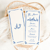 Whimsical Hand Drawn Blue Wedding Menu Menükarte