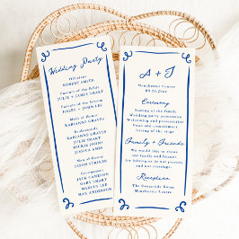 Whimsical Hand Drawn Blue Wedding Program + Party Menükarte