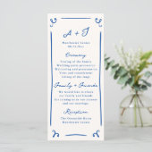 Whimsical Hand Drawn Blue Wedding Program + Party Menükarte (Stehend Vorderseite)