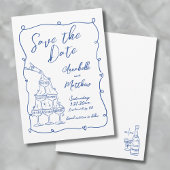 Whimsical Hand Drawn Blue Wedding Save The Date