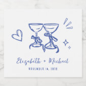 Whimsical Hand Drawn Blue Wedding Schaumweinetikett (Einzelnes Label)