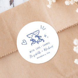 Whimsical Hand Drawn Blue Wedding Thank You Runder Aufkleber
