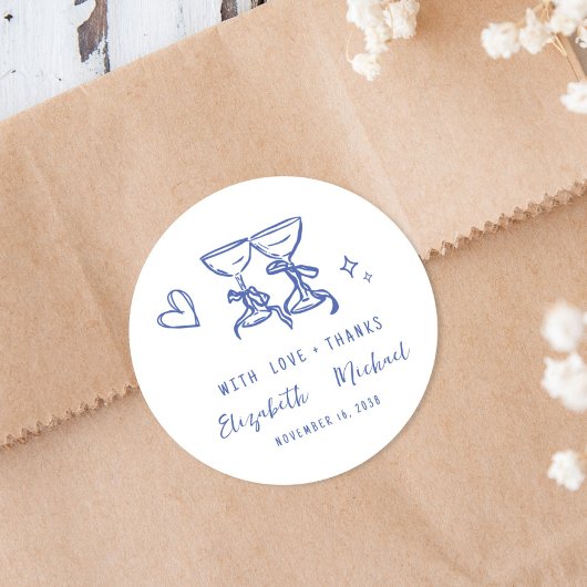Whimsical Hand Drawn Blue Wedding Thank You Runder Aufkleber