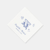 Whimsical Hand Drawn Blue Wine Glasses Wedding Serviette (Ecke)