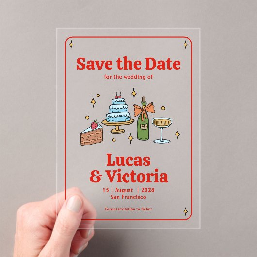 Whimsical Hand Drawn Bold Red Save the Date Acryleinladungen (Insitu (Handheld))
