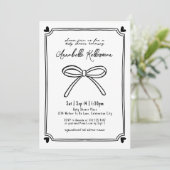 Whimsical Hand Drawn Bow Baby Dusche Einladung (Stehend Vorderseite)
