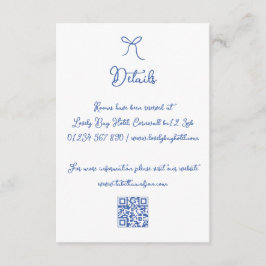 Whimsical Hand Drawn Bow Blue QR Hochzeitdetails Begleitkarte