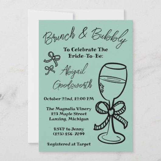 Whimsical Hand Drawn Bow Bridal Dusche Einladung (Vorderseite)