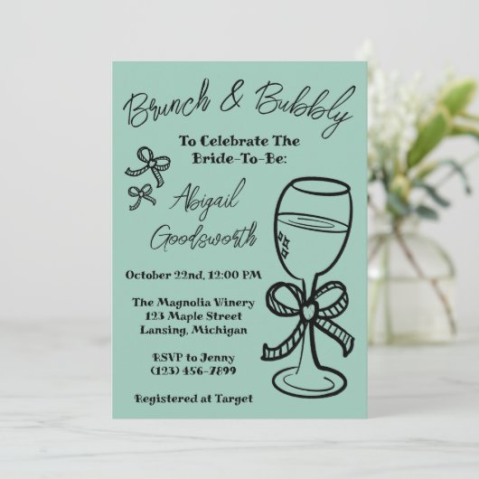 Whimsical Hand Drawn Bow Bridal Dusche Einladung (Stehend Vorderseite)