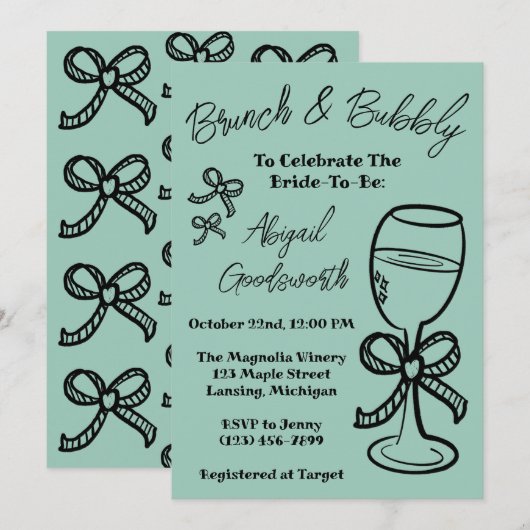 Whimsical Hand Drawn Bow Bridal Dusche Einladung (Vorne/Hinten)