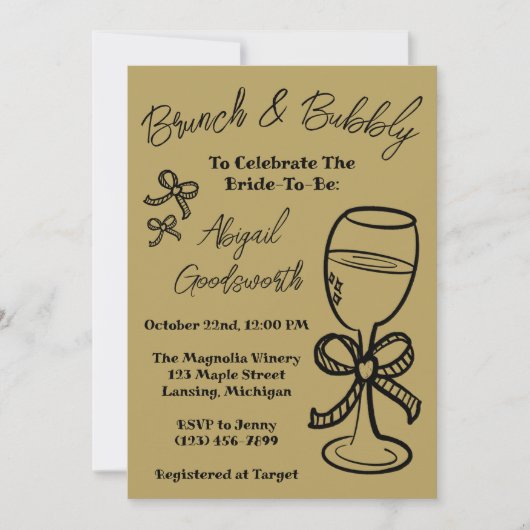 Whimsical Hand Drawn Bow Bridal Dusche Einladung (Vorderseite)