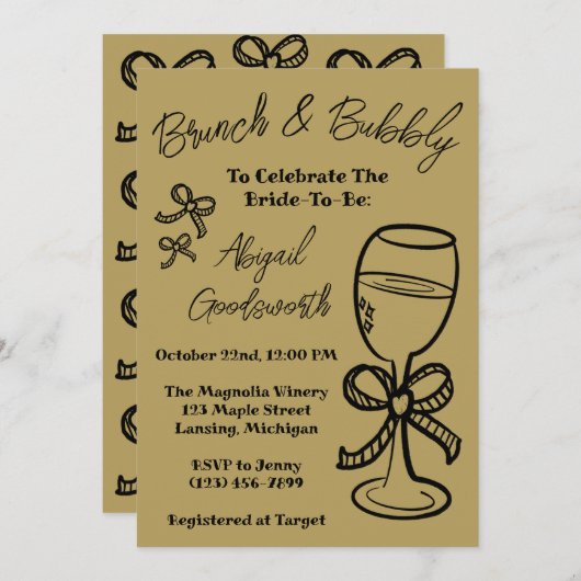 Whimsical Hand Drawn Bow Bridal Dusche Einladung (Vorne/Hinten)