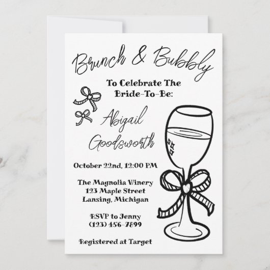 Whimsical Hand Drawn Bow Bridal Dusche Einladung (Vorderseite)