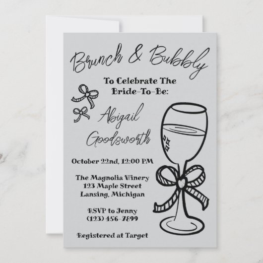 Whimsical Hand Drawn Bow Bridal Dusche Einladung (Vorderseite)