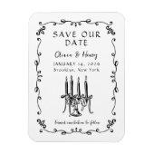 Whimsical Hand Drawn Bow Candelabra Save the Date Magnet (Vertikal)