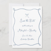 Whimsical Hand Drawn Bow Dusty Blue Wedding Save The Date (Vorderseite)