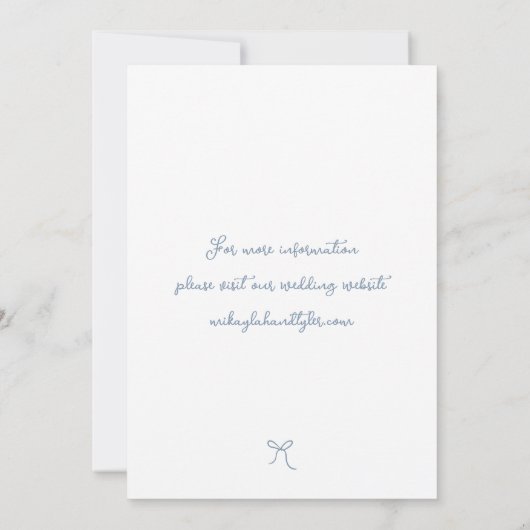 Whimsical Hand Drawn Bow Dusty Blue Wedding Save The Date (Rückseite)