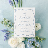 Whimsical Hand Drawn Bow Dusty Blue Wedding Save The Date