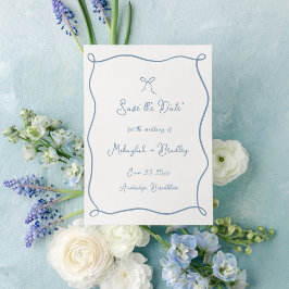 Whimsical Hand Drawn Bow Dusty Blue Wedding Save The Date
