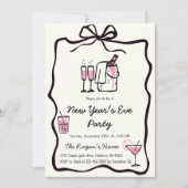 Whimsical Hand Drawn Bow Frame New Year Eve Party Einladung (Vorderseite)