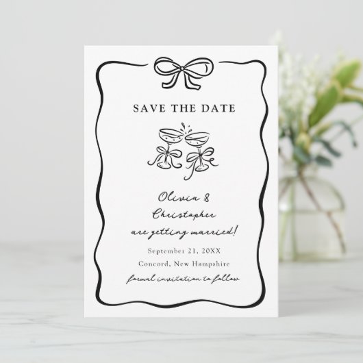 Whimsical Hand Drawn Bow Frame Save the Date Einladung (Stehend Vorderseite)