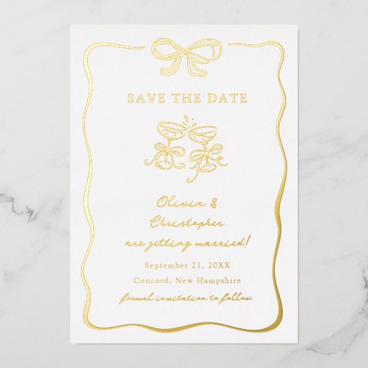 Whimsical Hand Drawn Bow Frame Save the Date Folieneinladung (Vorderseite)
