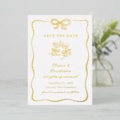 Whimsical Hand Drawn Bow Frame Save the Date Folieneinladung (Stehend vorne)