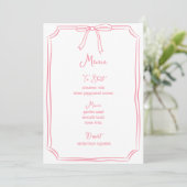 Whimsical Hand Drawn Bow Girl Coquette Pink Menükarte (Stehend Vorderseite)