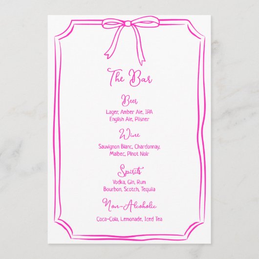 Whimsical Hand Drawn Bow Girl Coquette Pink Menükarte (Vorderseite)