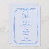 Whimsical Hand Drawn Bow Girly Coquette Blue Menükarte (Vorne/Hinten)