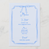 Whimsical Hand Drawn Bow Girly Coquette Blue Menükarte (Vorderseite)