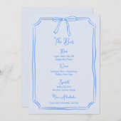 Whimsical Hand Drawn Bow Girly Coquette Blue Menükarte (Vorne/Hinten)