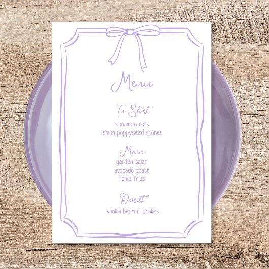 Whimsical Hand Drawn Bow Girly Coquette Chic Menükarte