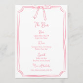 Whimsical Hand Drawn Bow Girly Coquette Pink Bar Menükarte (Vorderseite)
