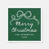 Whimsical Hand-Drawn Bow Green Merry Christmas Serviette (Vorderseite)