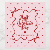 Whimsical Hand Drawn Bow Happy Valentine's Day Weinetikett (Einzelnes Label)
