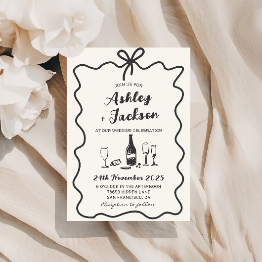 Whimsical Hand Drawn Bow Hochzeit Einladung